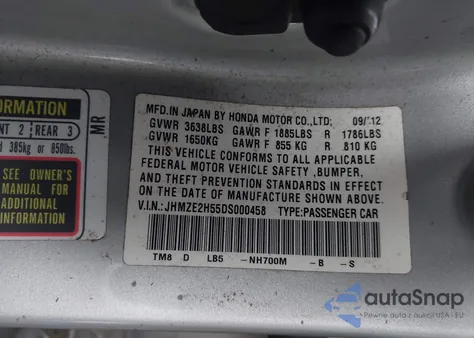 2013 Honda Insight Lx from USA, damaged, VIN JHMZE2H55DS000458